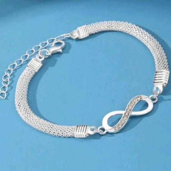 STERLING Silver Infinity Bracelet With Rhinestones - Picture 7 of 9